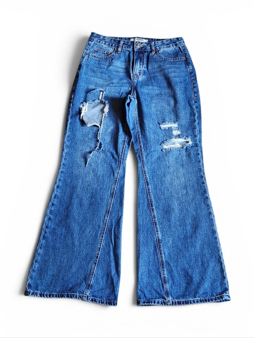 Rock&Roll Denim Plazzo Flare High Rise Blue Distressed Wide-Leg Women’s Jeans